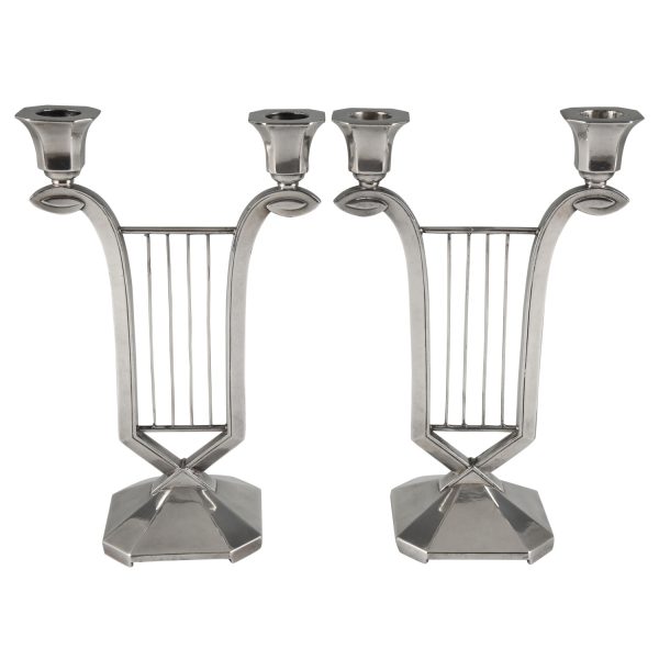 Art Deco silvered two lights candelabra