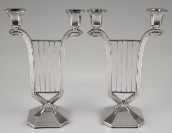 Art Deco silvered two lights candelabra