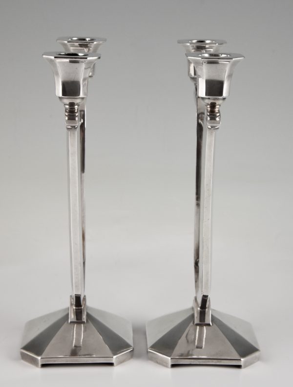 Art Deco silvered two lights candelabra