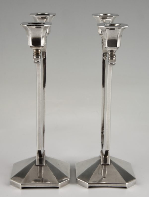 Art Deco silvered two lights candelabra