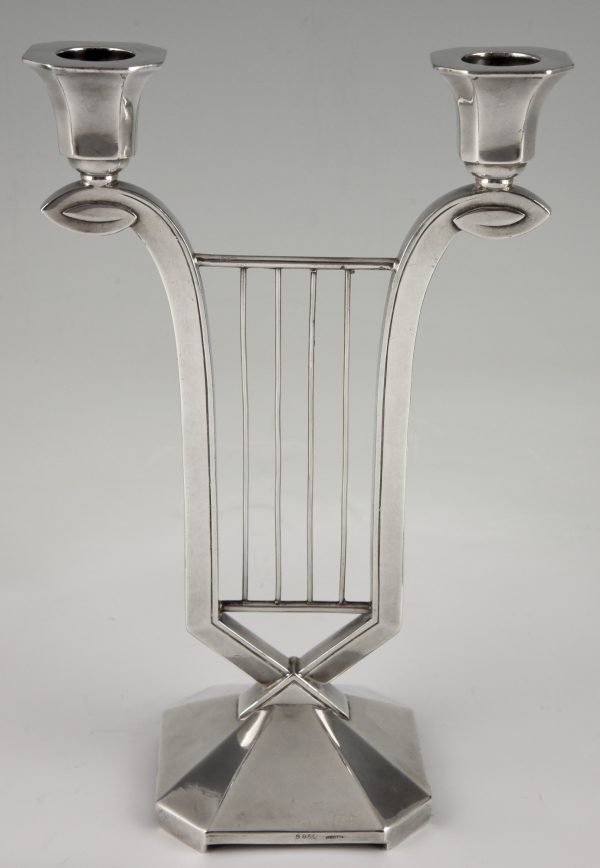 Art Deco silvered two lights candelabra