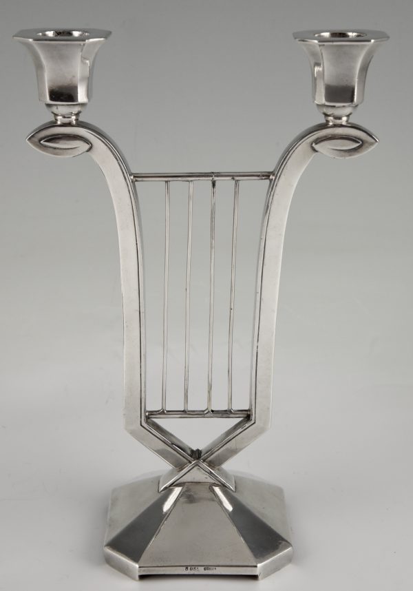 Art Deco silvered two lights candelabra