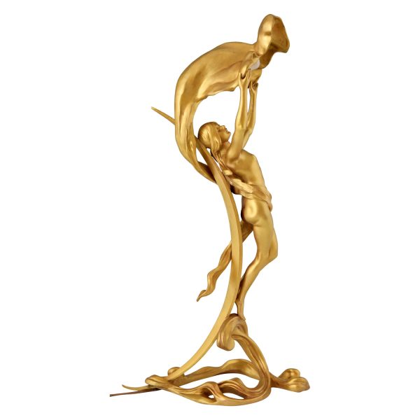 Art Nouveau lampe bronze doré avec une femme nue