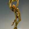 Art Nouveau lampe bronze doré avec une femme nue