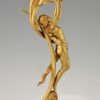 Art Nouveau gilt bronze lamp with nude.