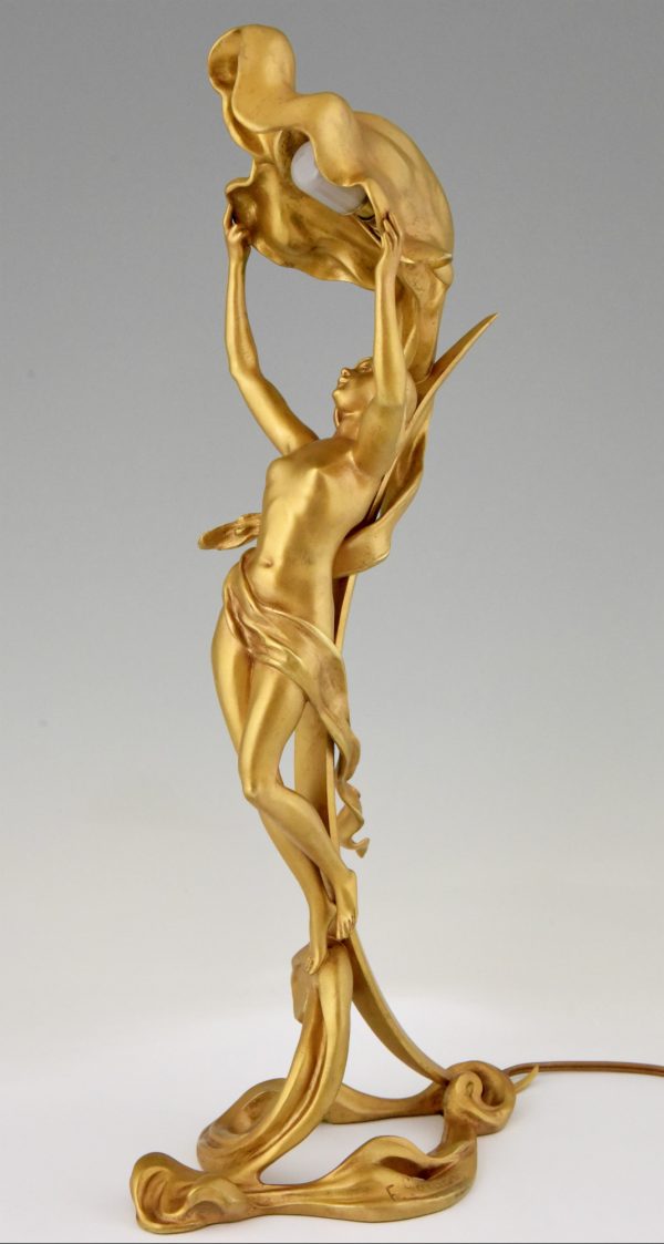 Jugendstil Bronze Skulptur Lampe mit Frauenakt