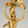 Art Nouveau lampe bronze doré avec une femme nue