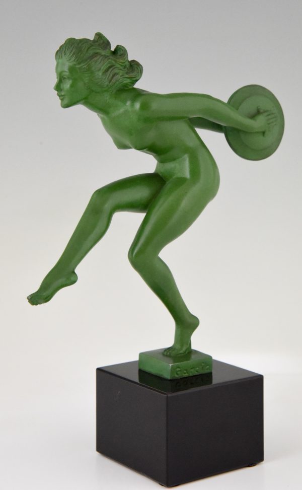 Art Deco sculpture of a nude dancer with cymbals