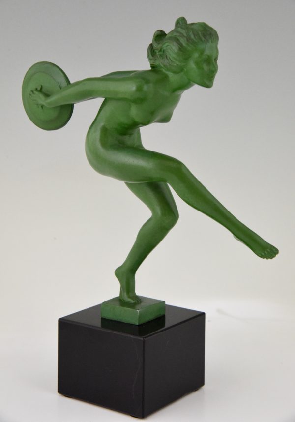 Art Deco sculpture of a nude dancer with cymbals