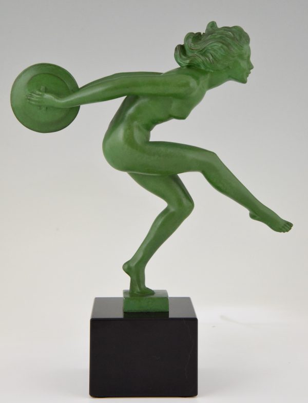 Art Deco sculpture of a nude dancer with cymbals