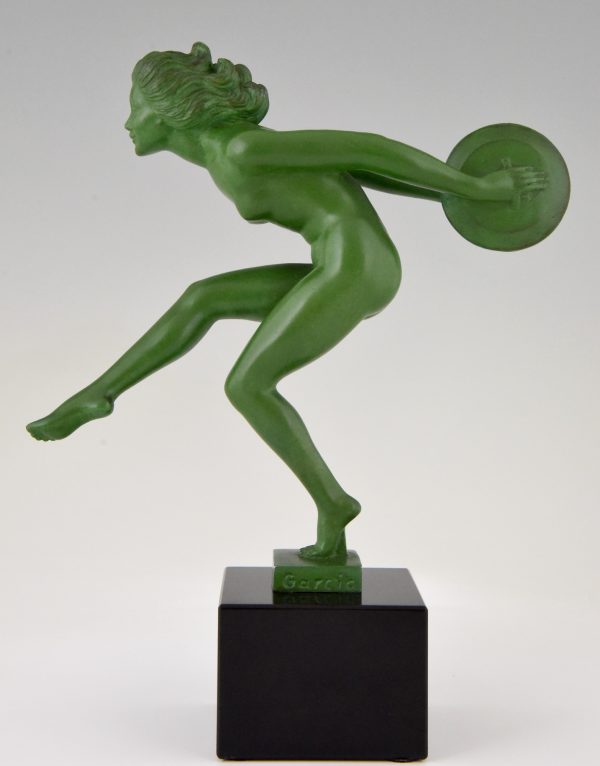 Art Deco sculpture of a nude dancer with cymbals