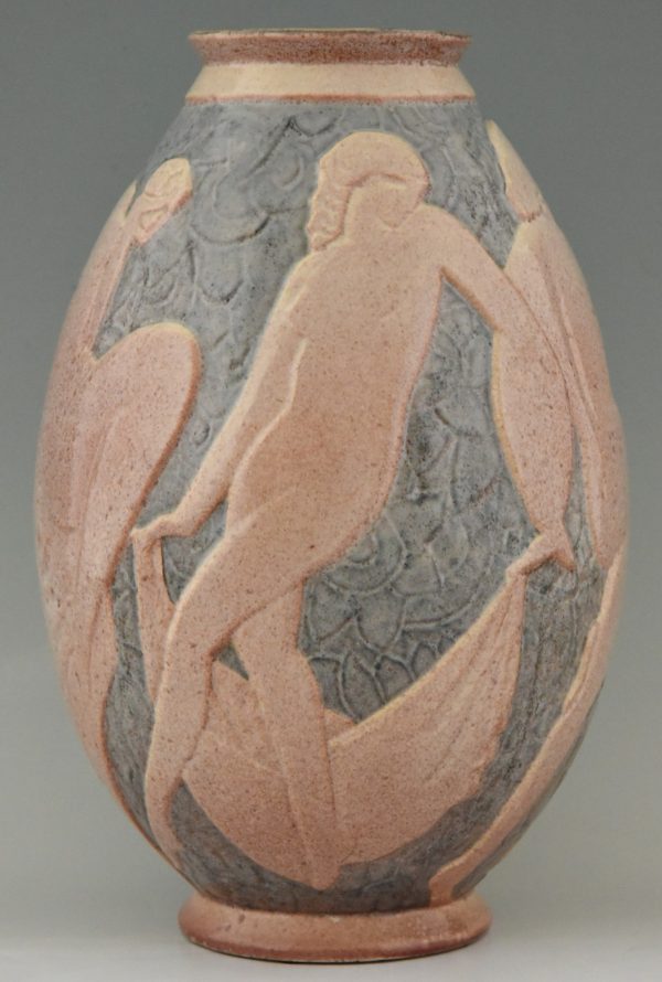 Sarabande Art Deco ceramic vase with dancing nudes and satyr