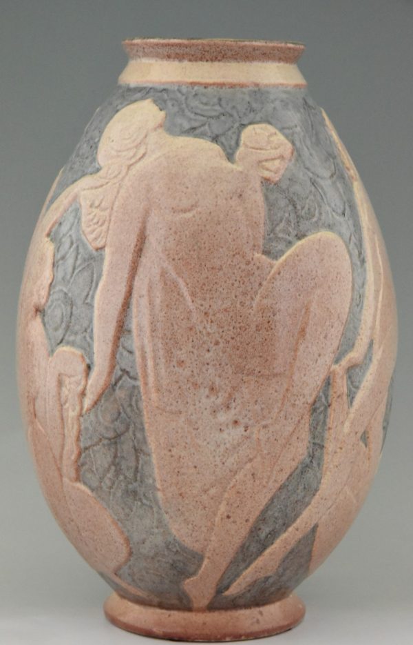 Sarabande Art Deco ceramic vase with dancing nudes and satyr