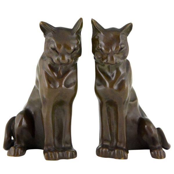 Art Deco Buchstütze Bronze Katzen