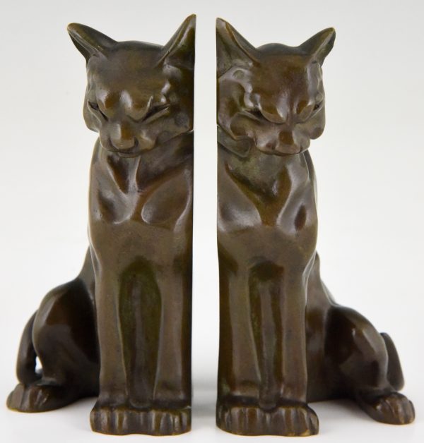 Art Deco Buchstütze Bronze Katzen