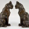 Art Deco Buchstütze Bronze Katzen