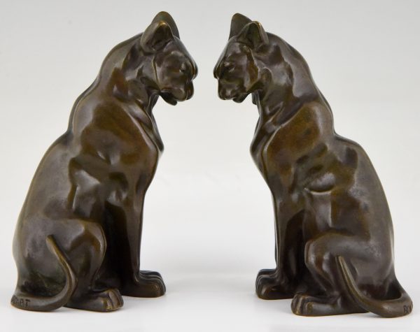 Art Deco Buchstütze Bronze Katzen