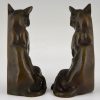 Art Deco serre livres bronze chat
