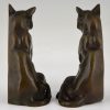 Art Deco Buchstütze Bronze Katzen