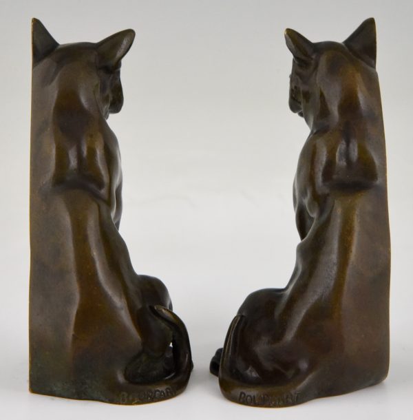 Art Deco serre livres bronze chat