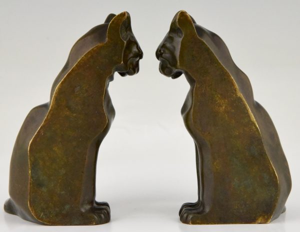 Art Deco Buchstütze Bronze Katzen