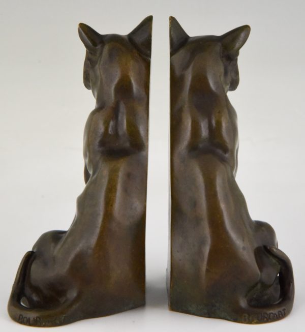 Art Deco Buchstütze Bronze Katzen