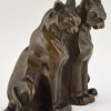 Art Deco Buchstütze Bronze Katzen