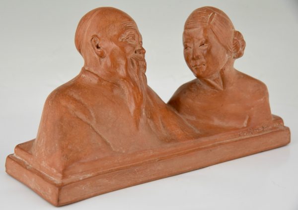 Art Deco sculpture terracotta Chinese couple.