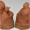 Art Deco terra cotta bookends with Chinese men  