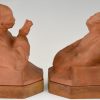 Art Deco terra cotta bookends with Chinese men  