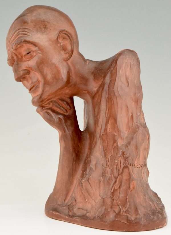 Art Deco terra cotta sculpture bust of a man