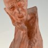 Art Deco terra cotta sculpture bust of a man