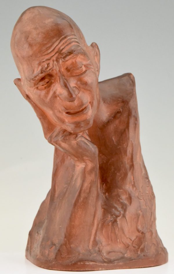 Art Deco terra cotta sculpture bust of a man