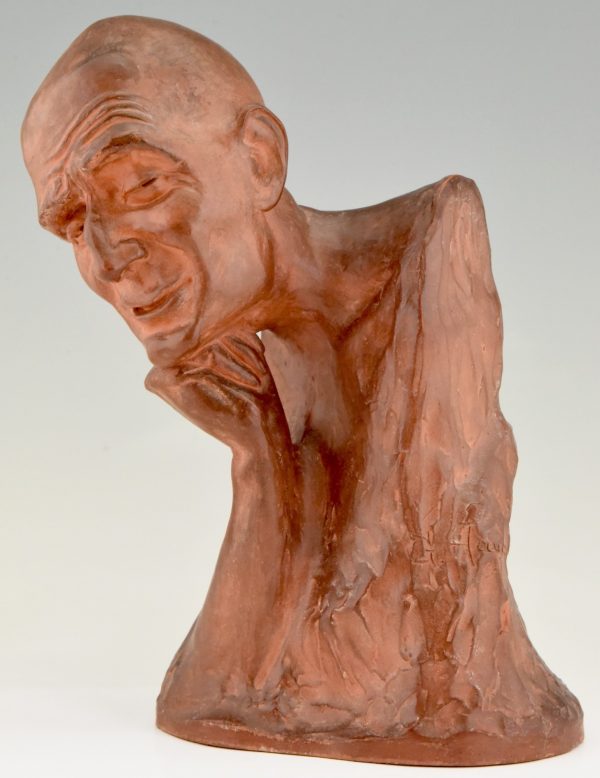 Art Deco terra cotta sculpture bust of a man