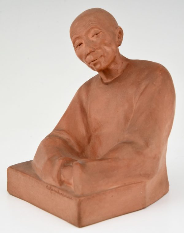 Art Deco terra cotta sculpture Chinese man  