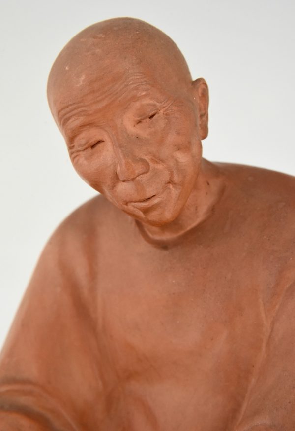 Art Deco terra cotta sculpture Chinese man  