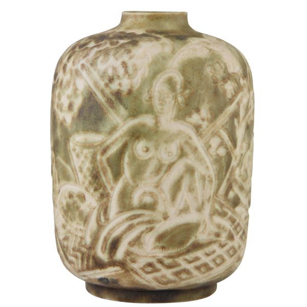 Autumn Art Deco ceramic vase with nudes in an orchard