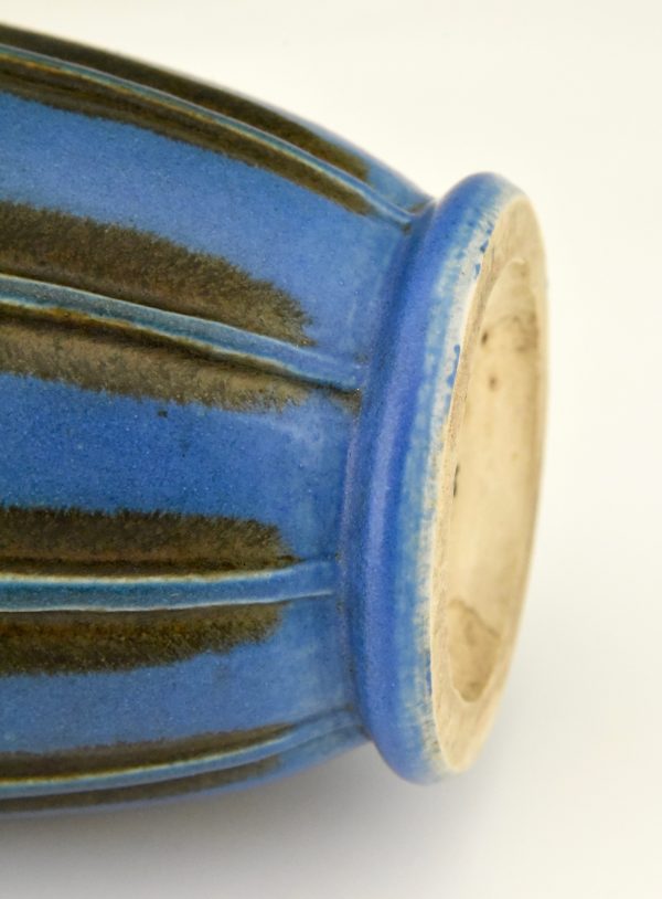 Blue Art Deco ceramic vase with flowers