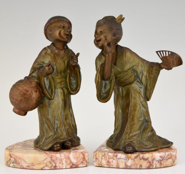 Art Deco bookends with Chinese children