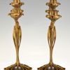 Pair of bronze Art Nouveau candelabra with floral design