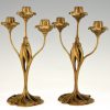 Paar bronzen Art Nouveau kandelaars floraal