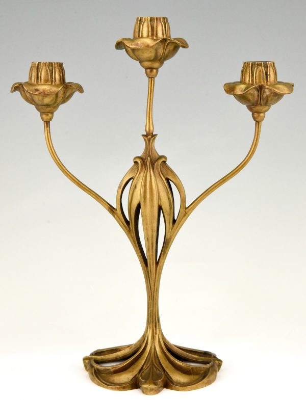 Paar Jugendstil Leuchter Bronze florales Motif