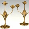 Paar bronzen Art Nouveau kandelaars floraal