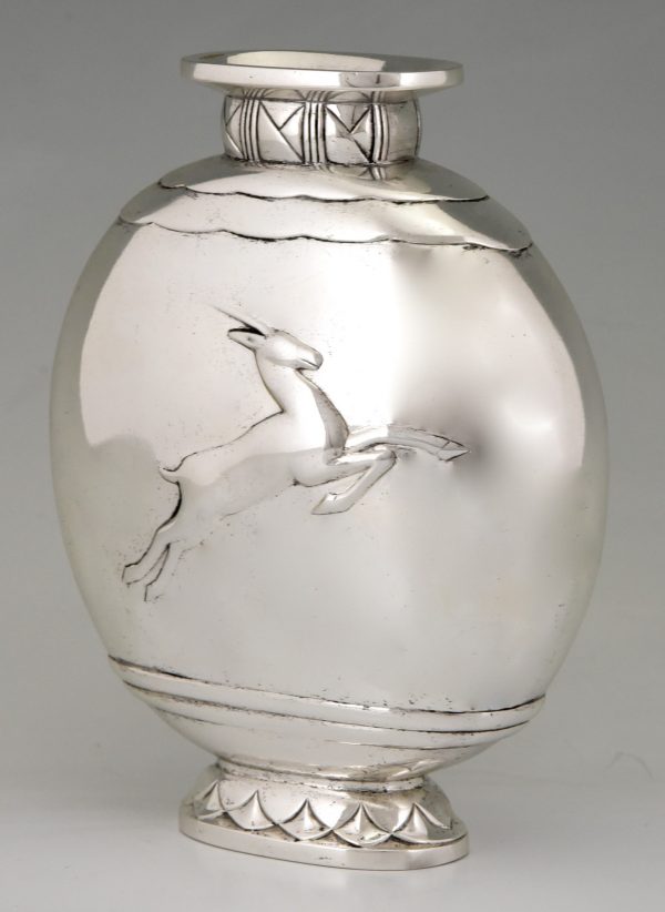 Art Deco silvered bronze vase with antilope