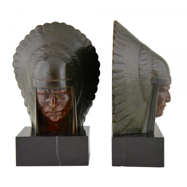 Art Deco bronze Indian bookends