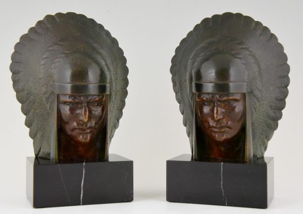 Art Deco bronze Indian bookends