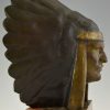 Art Deco bronze sculpture of an Indian with headdress