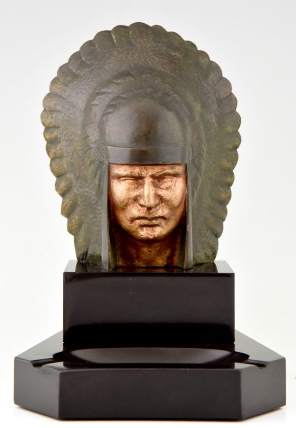 Art Deco Indianer Bronze und Marmor Aschenbecher