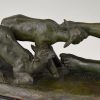 Art Deco bronze sculpture of a reclining nude with goats