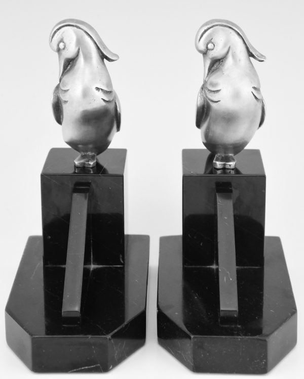 Art Deco silvered bronze duck bookends